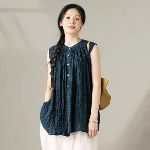 Loose-Fit Sleeveless Gingham Tunic Vest