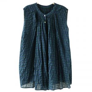 Loose-Fit Sleeveless Gingham Tunic Vest