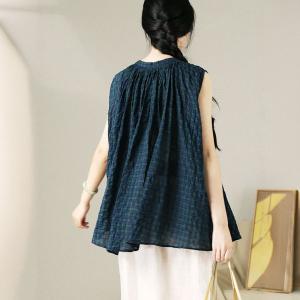 Loose-Fit Sleeveless Gingham Tunic Vest