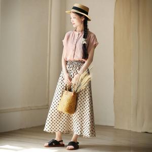 Ruffle Collar Summer Pink Linen Blouse