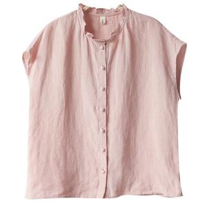 Ruffle Collar Summer Pink Linen Blouse