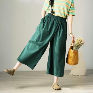 Dark Green Cotton Wide Leg Comfy Pants