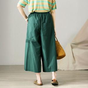 Dark Green Cotton Wide Leg Comfy Pants