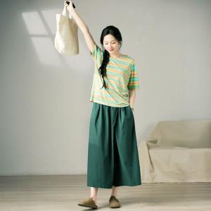 Dark Green Cotton Wide Leg Comfy Pants