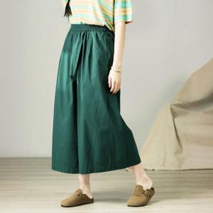 Dark Green Cotton Wide Leg Comfy Pants