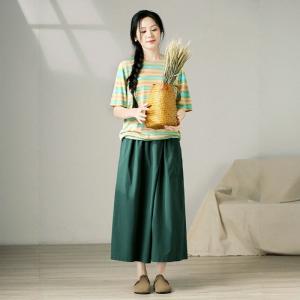 Dark Green Cotton Wide Leg Comfy Pants