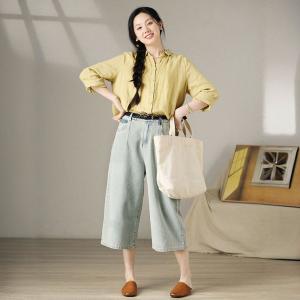 Wide Leg Light Wash Mid-Calf Jeans for Women