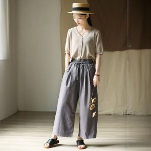 Pastel Gray Wide Leg Cotton Paperbag Pants