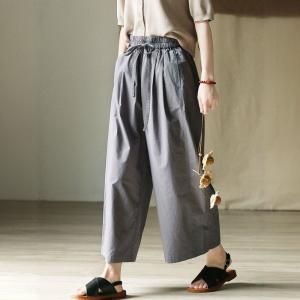 Pastel Gray Wide Leg Cotton Paperbag Pants