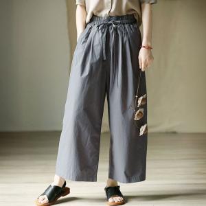 Pastel Gray Wide Leg Cotton Paperbag Pants