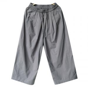 Pastel Gray Wide Leg Cotton Paperbag Pants