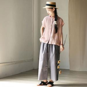 Pastel Gray Wide Leg Cotton Paperbag Pants