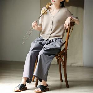 Pastel Gray Wide Leg Cotton Paperbag Pants