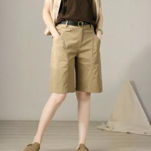 Straight Leg Cotton Khaki Bermuda Shorts