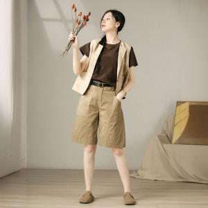 Straight Leg Cotton Khaki Bermuda Shorts