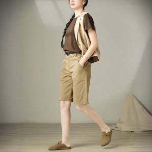 Straight Leg Cotton Khaki Bermuda Shorts