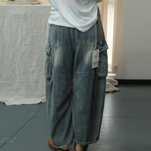 Side Flap Pocket Light Wash Barrel Jeans