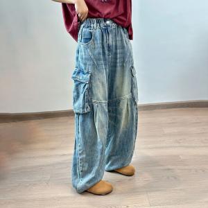 Side Flap Pocket Light Wash Barrel Jeans