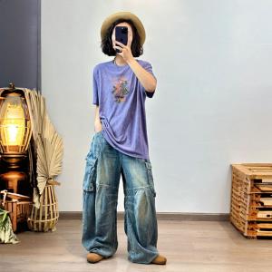 Side Flap Pocket Light Wash Barrel Jeans