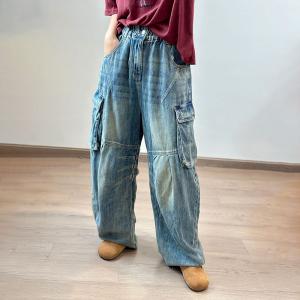 Side Flap Pocket Light Wash Barrel Jeans