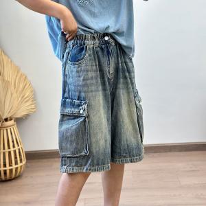 Summer Flap Pocket High Rise Wide Leg Jorts