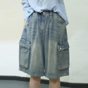 Summer Flap Pocket High Rise Wide Leg Jorts