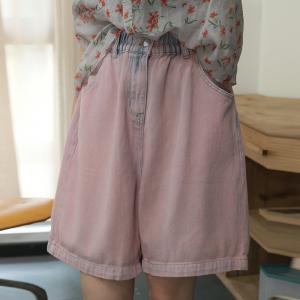 Pastel Colors Wide Leg Denim Shorts