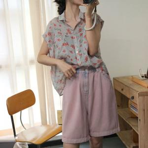 Pastel Colors Wide Leg Denim Shorts