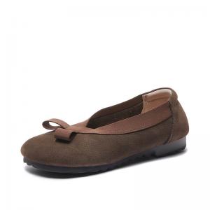 Low Heels Leather Cozy Bowknot Slip-On Shoes