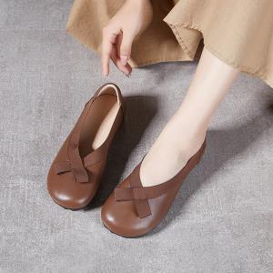 Low Heels Leather Cozy Bowknot Slip-On Shoes