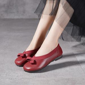 Low Heels Leather Cozy Bowknot Slip-On Shoes