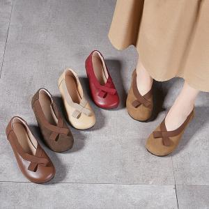 Low Heels Leather Cozy Bowknot Slip-On Shoes