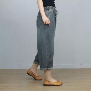 Baggy -Fit Drawstring Waist Womens Barrel Jeans