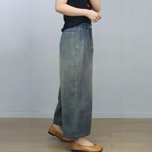 High Waist Wide Leg Peony Embroidered Jeans