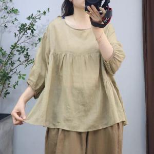 Oversized Puff Sleeves Ramie Comfy Blouse