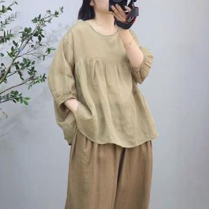 Oversized Puff Sleeves Ramie Comfy Blouse
