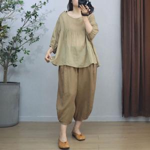 Oversized Puff Sleeves Ramie Comfy Blouse
