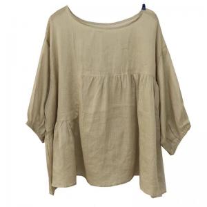 Oversized Puff Sleeves Ramie Comfy Blouse