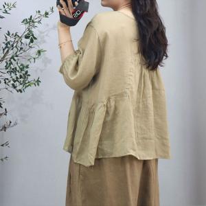 Oversized Puff Sleeves Ramie Comfy Blouse
