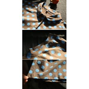 Short Sleeves Polo Neck Cotton Polka Dot T-shirt
