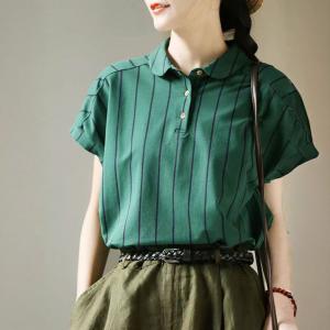 Casual Cotton Summer Vertical Stripes Polo T-shirt