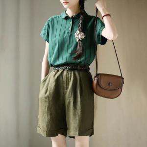 Casual Cotton Summer Vertical Stripes Polo T-shirt