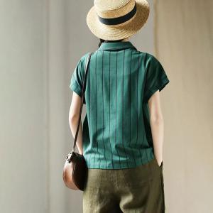 Casual Cotton Summer Vertical Stripes Polo T-shirt