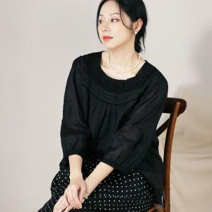 Lace Collar Pleated Oversized Sheer Peasant Blouse