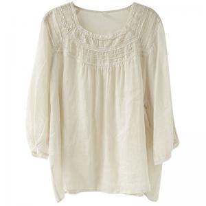Lace Collar Pleated Oversized Sheer Peasant Blouse