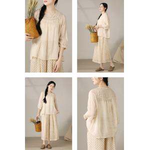 Lace Collar Pleated Oversized Sheer Peasant Blouse
