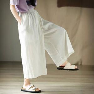 Boho Chic White Linen Designer Wide Leg Pants