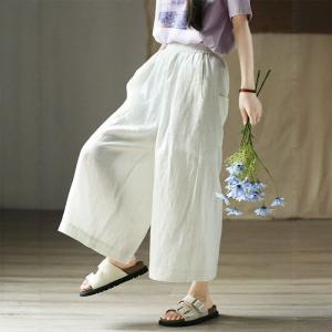Boho Chic White Linen Designer Wide Leg Pants