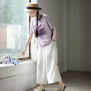 Boho Chic White Linen Designer Wide Leg Pants