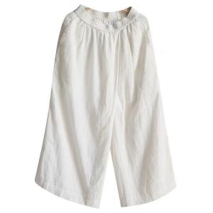 Boho Chic White Linen Designer Wide Leg Pants